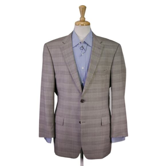 Hugo Boss Recent Brown White Purple Plaid 2-Btn Wool Sportcoat Blazer 42R - Picture 1 of 9
